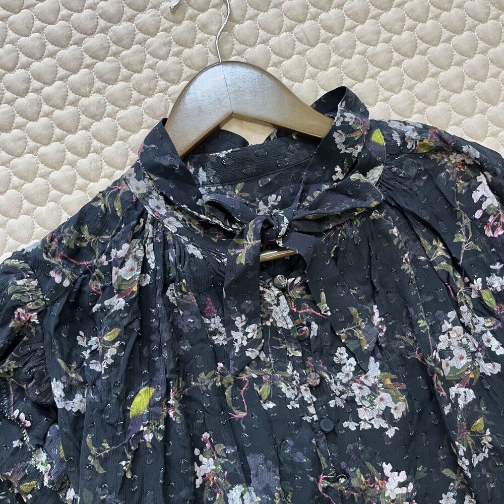 NWOT AllSaints women's Lara chiffon Shirt buttons closure Black Blouse Size 6 - Picture 7 of 14